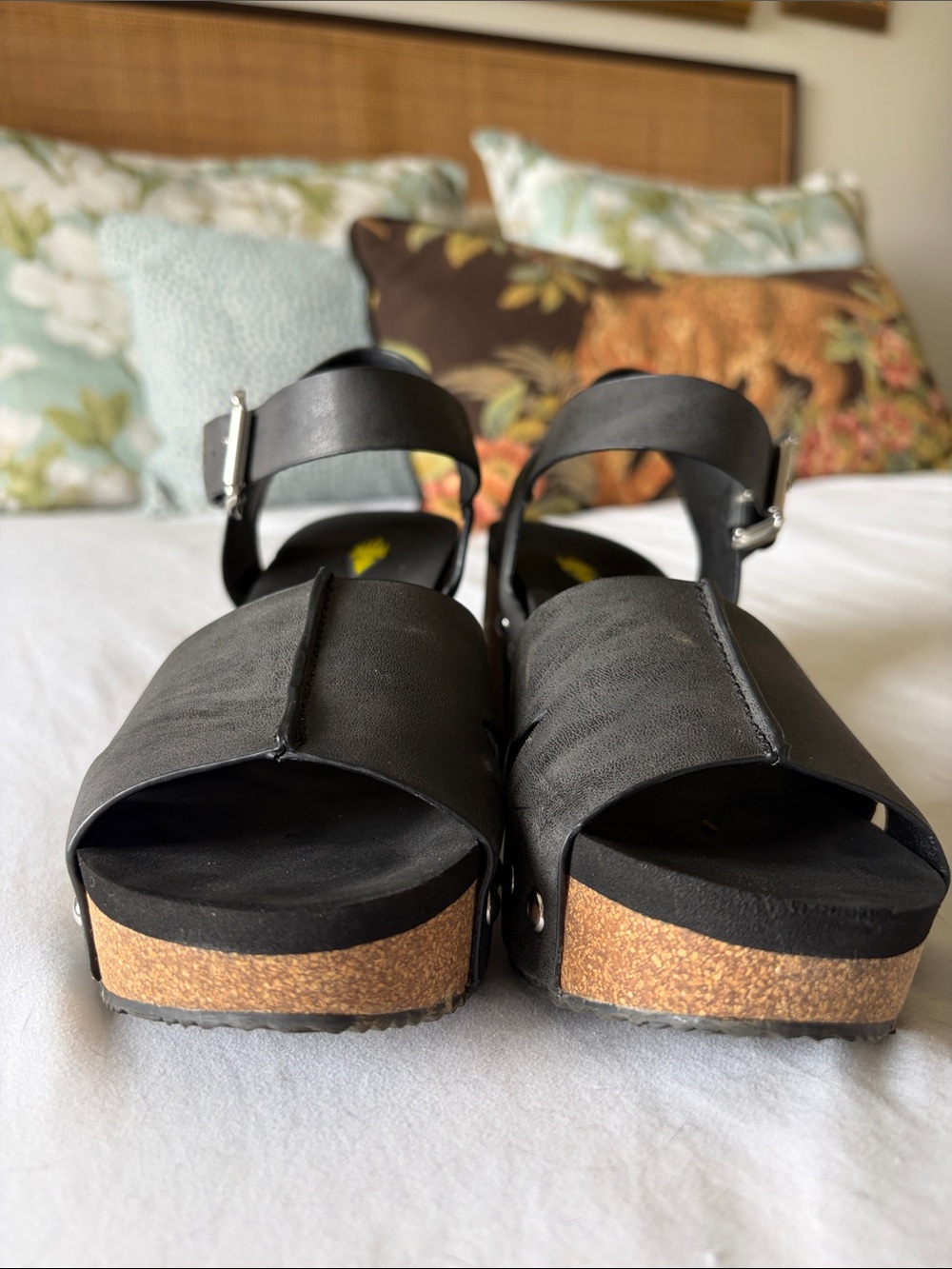 Volatile Black Cork Platform Sandals with Ankle Strap - Picture 2 of 5